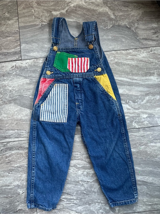 No brand Other - Vintage Kids 3T Denim Overalls Colorblock Patchwork Made USA Gold Hardware 0025